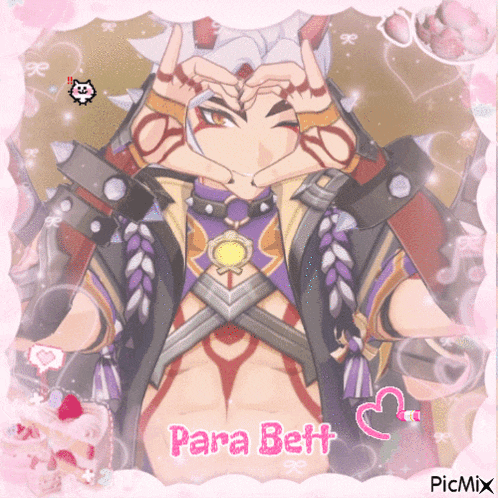 a picture of a man making a heart shape with his hands and the words para bett on the bottom