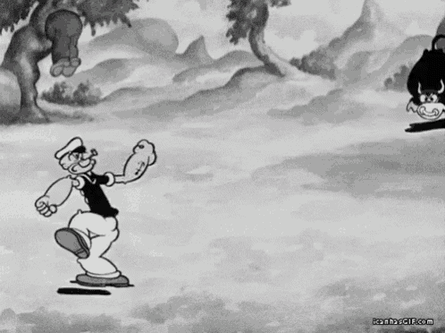 a black and white cartoon of popeye dancing