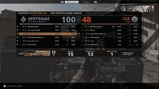 a screenshot of a video game shows a scoreboard for spetsnaz