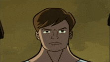 a cartoon of a man with his mouth open and teeth showing .