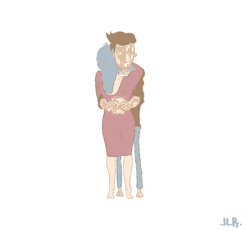 a drawing of a man and woman hugging with jlr written on the bottom right