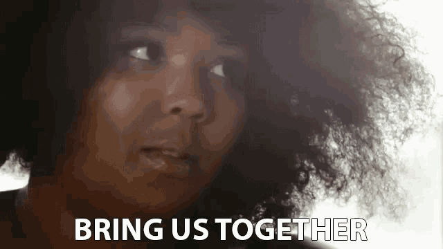 a close up of a woman 's face with the words `` bring us together '' .