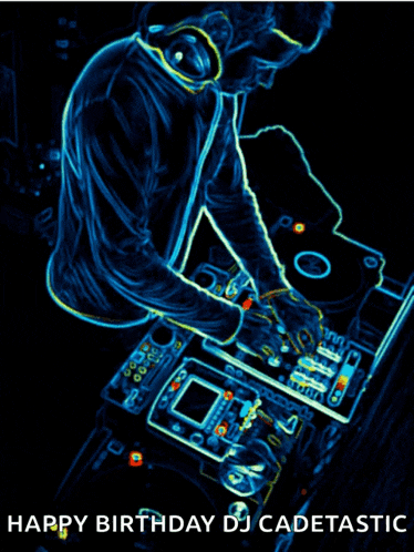 a happy birthday dj cadetastic poster with a dj playing music
