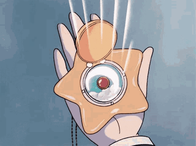 a cartoon drawing of a person holding a star shaped necklace