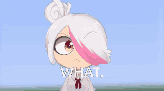 two anime girls are standing next to each other and the word what is on the bottom left