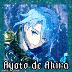 a picture of a boy with blue hair and the name ayato de akira on it