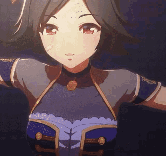a close up of a anime girl with a bandage on her face