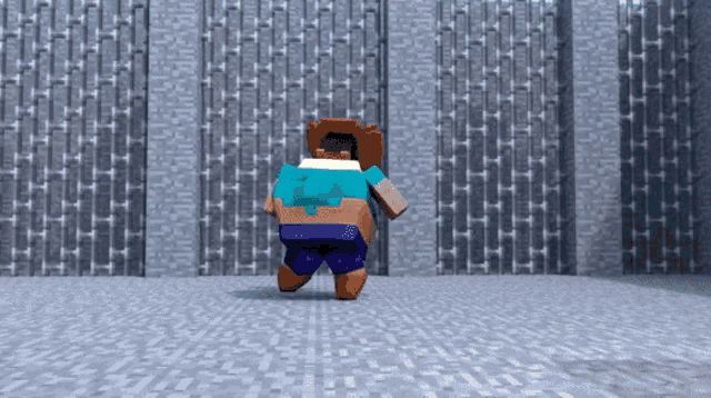 a minecraft character is standing in front of a brick wall