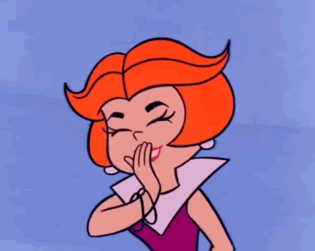 a cartoon of a woman with red hair covering her mouth