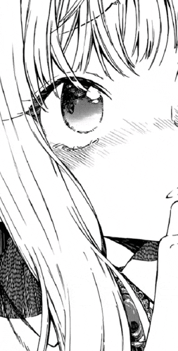 a black and white drawing of a girl 's face with long hair