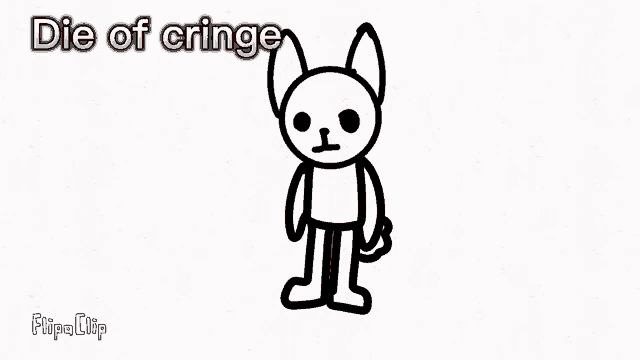 a black and white drawing of a cat and a shadow of a cat with the words die of cringe written above it