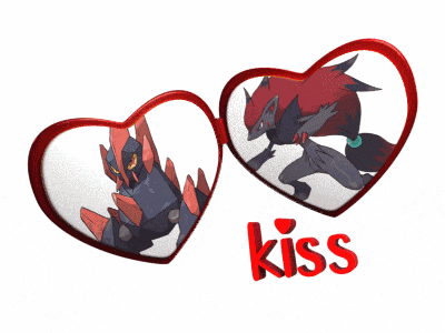 two hearts with pokemon inside of them and the word kiss underneath