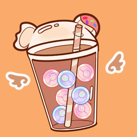 a cartoon drawing of a drink with lollipops in it