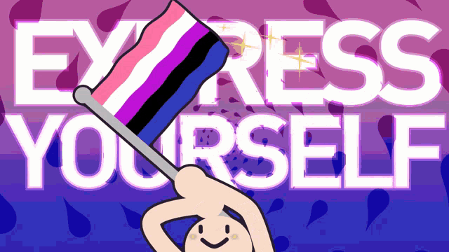 a cartoon of a person holding a flag with the words express yourself behind them