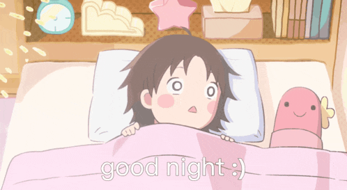 a cartoon of a girl laying in bed with the words good night