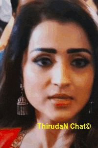 a close up of a woman 's face with a caption that says thirugan chat