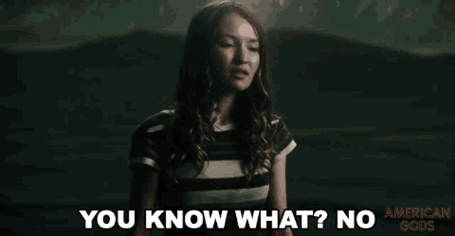 a woman in a striped shirt says " you know what "