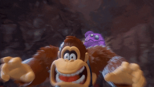 a cartoon gorilla with a purple monster on its back