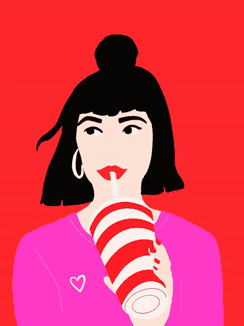 an illustration of a woman drinking through a straw