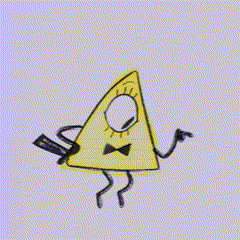 a drawing of a yellow triangle with a bow tie on a purple background .