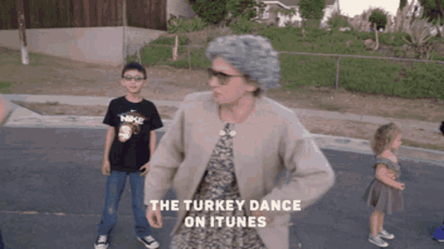 an ad for the turkey dance on itunes shows an older woman dancing