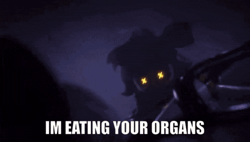 a picture of a person eating their organs with the caption " im eating your organs "