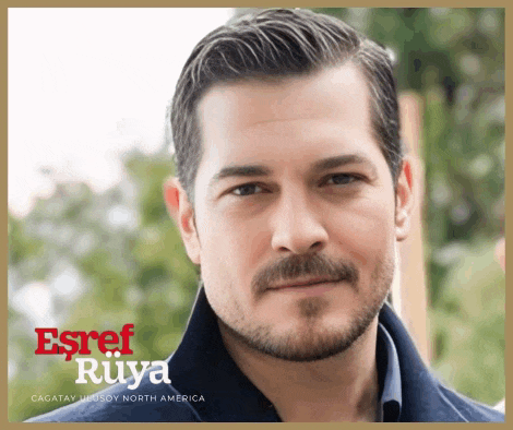 a man with a beard and mustache is featured on a poster for esref ruya