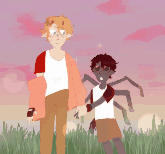 a drawing of a boy and a spider with the name sorry written on the bottom