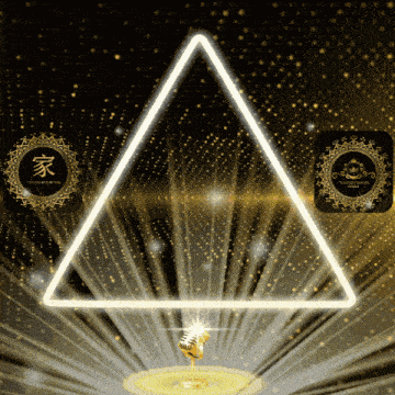 a microphone is surrounded by a glowing triangle with a chinese symbol on it