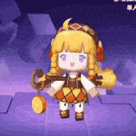 a cartoon girl is holding a key and a slice of orange
