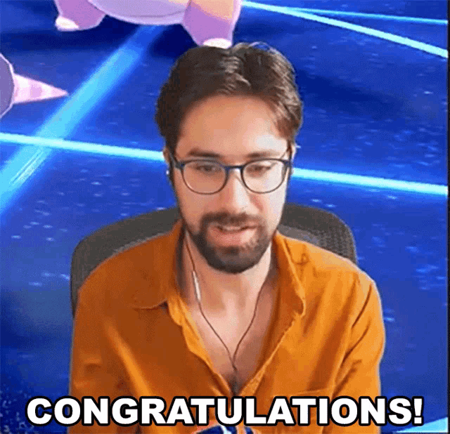 a man with a beard and glasses is congratulating someone