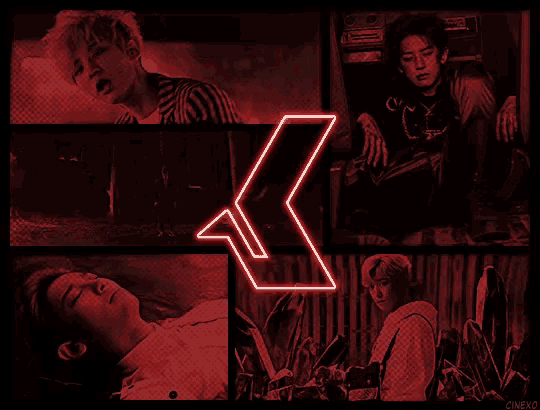 a collage of images with a neon sign that says cinexo on it