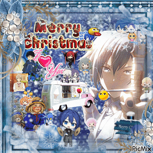 a collage of anime characters with the words merry christmas on it