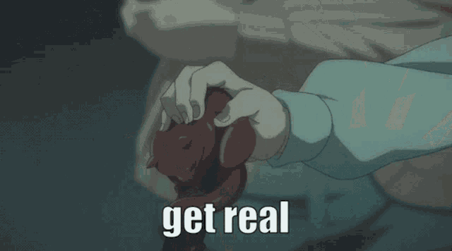 a picture of a girl with the words " get real " on it