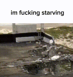 a black and white photo of a hole in the ground with the words im fucking starving above it