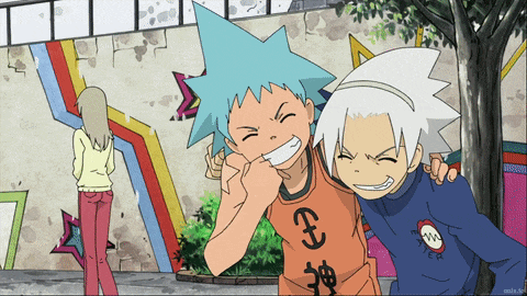 two cartoon characters are posing for a picture with one wearing a shirt that says eh