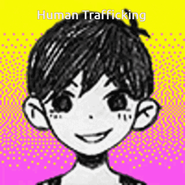 a black and white drawing of a boy with the words human trafficking above it