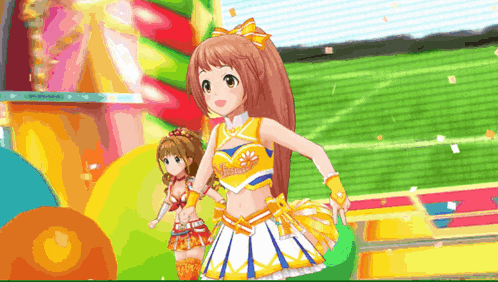 a cheerleader is wearing a yellow and white outfit with the word cheerleaders on it