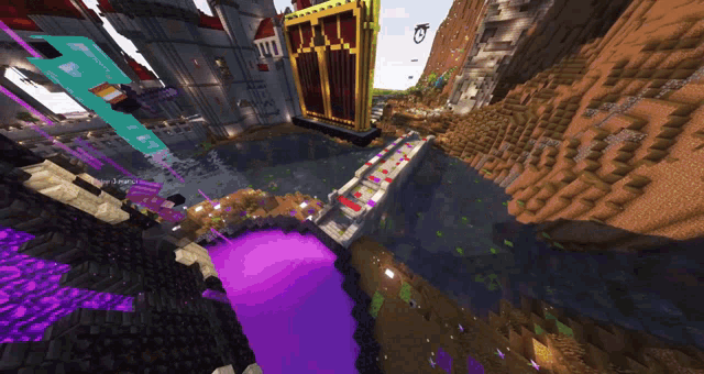 a screenshot of a minecraft game with a purple portal