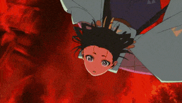 a cartoon of a person falling into a bloody area