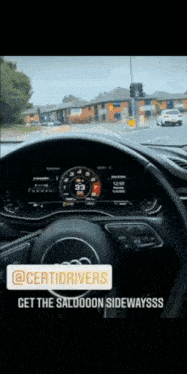 a screenshot of a car dashboard with the words get the saloooon sidewaysss