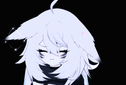a drawing of a girl with white hair and a blue background