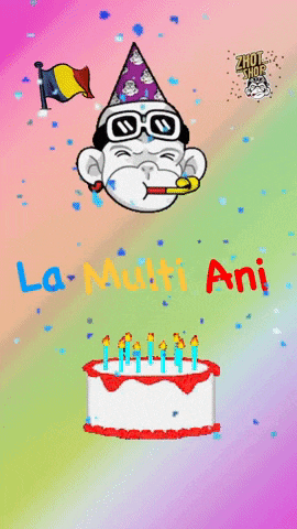 a cartoon of a monkey blowing a party horn with the words la multi ani on the bottom
