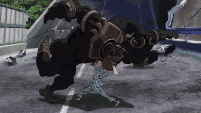 a cartoon of a man carrying a monster on his back