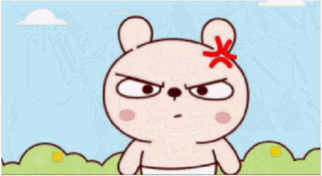 a cartoon rabbit with a red x on its forehead