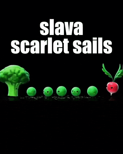 a poster with vegetables and the words " slava scarlet sails " on it