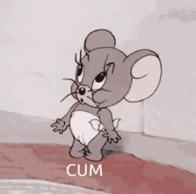a cartoon mouse wearing a diaper is standing on a bridge .