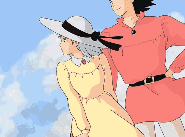 a man and a woman are standing next to each other in a cartoon