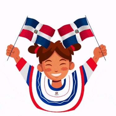 a cartoon of a girl holding two flags with the letters jr on her shirt
