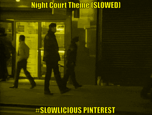 a yellow background with the words night court theme slowed and # slowlicious pinterest